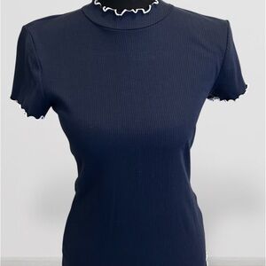 Bar III Midnight Blue Ruffle Edge Fitted Tee Size S